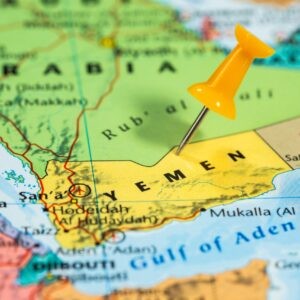 Map,Of,Yemen,With,A,Orange,Pushpin,Stuck